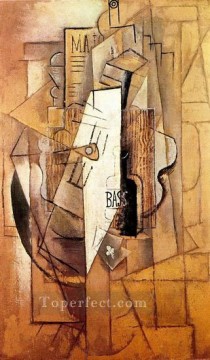 Bottle Bass guitar as clover 1912 cubism Pablo Picasso Oil Paintings
